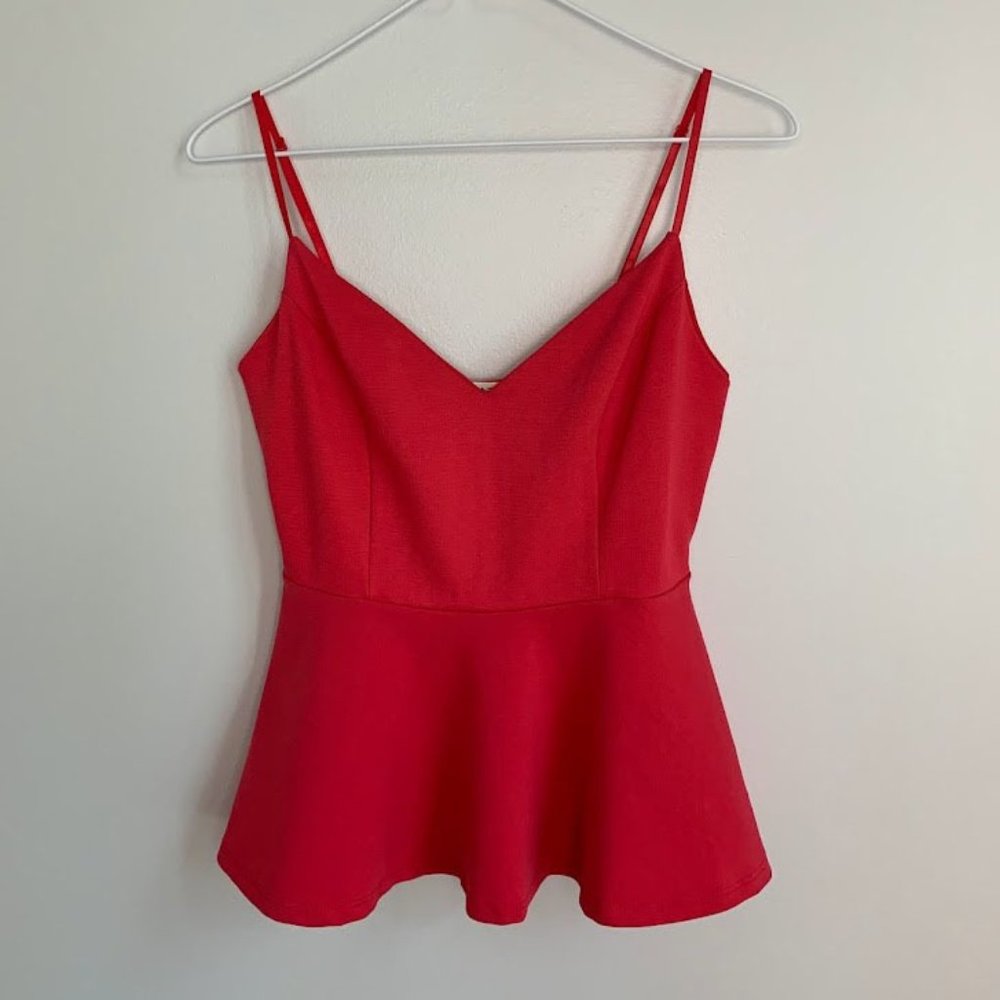 NWOT Mikey & Joey Pink-Red Peplum Top, Medium